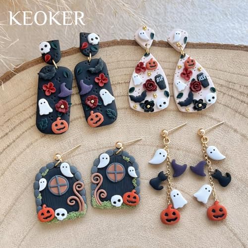 Keoker Mini Polymer Clay Cutters Halloween, 10 Shapes Halloween Clay Cutters for Polymer Clay Jewelry 3 Sizes(Micro. Mini, Small), Decoration to Make Halloween Earrings