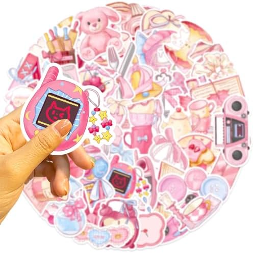 DothRayan 100PCS Coquette Pink Aesthetic Pack Stickers, Cute Bow Tie Girls Pink Sticker for Water Bottles,Laptop,Scrapbook Vinyl Waterproof Aesthetic Decals