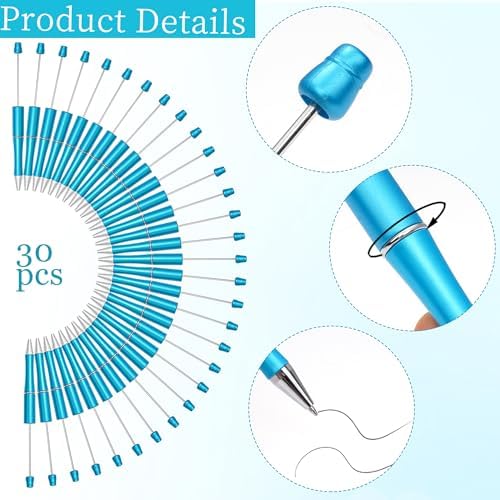 30Pcs Sky Blue Beadable Pens Beaded Ballpoint Pens Bulk for DIY Writing