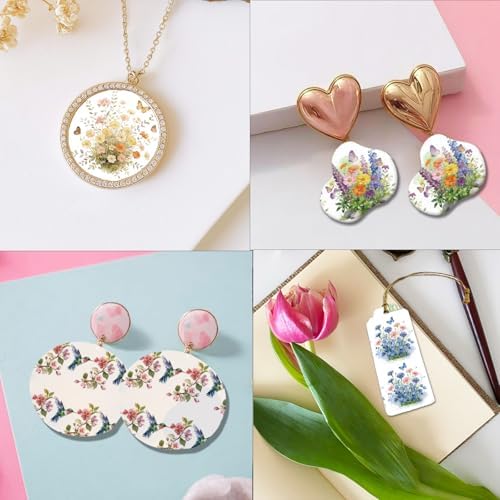 OLYCRAFT 24Pcs Wildflowers Clay Transfer Paper 4 Design Flowerbeds Clay Transfers Paper for Polymer Clays Earring Hummingbird Transfer Sheets Small Ceramic Decal for Earring Jewelry Making