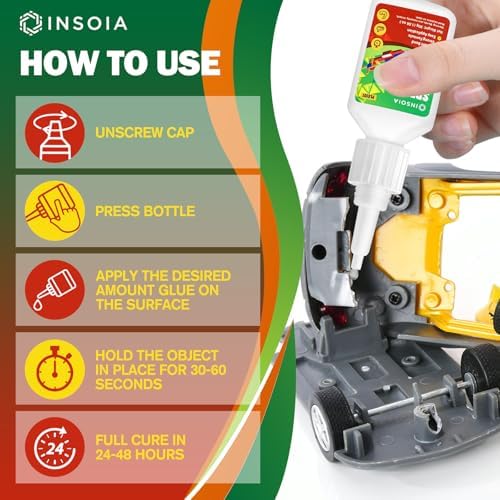 INSOIA Super Plastic Glue Clear, 20g, Strong Bond, with Precision Tips