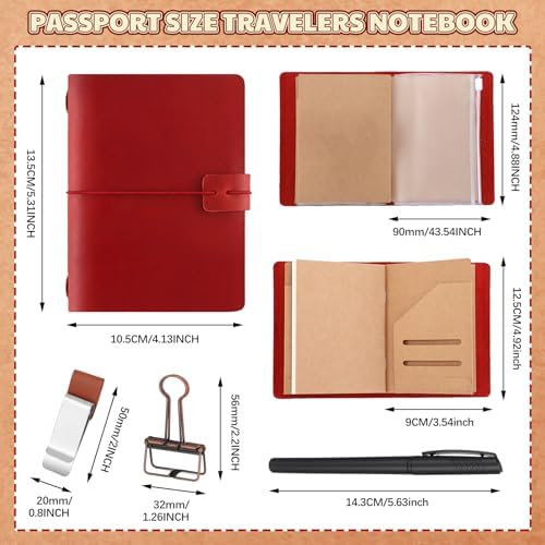 Thenshop Leather Travel Notebook 3 Inserts,Wine Red,Passport Size