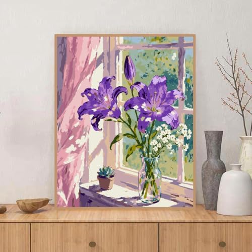 ZRIZQ Paint by Numbers Kit for Adults Beginner,Purple Flowers,16x20