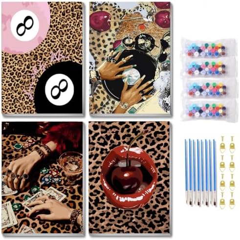 AIBOERL 4 Pack Paint by Numbers Kit for Adults Beginner,Leopard,12X16In