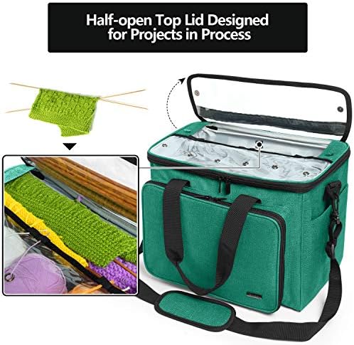 Teamoy Knitting Bag, Yarn Storage Organizer Crochet Bag Tote, Green