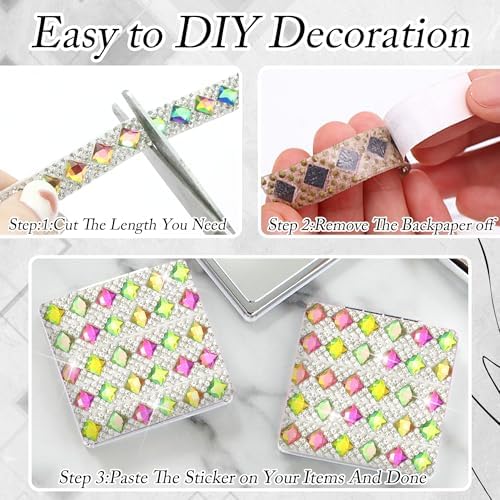 Mix Color Glass Gems Rhinestone Ribbon 1 CM Wide Rhinestone Strip