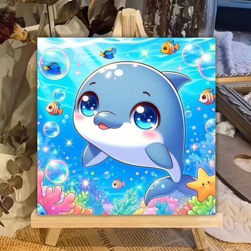 XTCIXAL Paint by Numbers Kit for Kids with Frame, Dolphin, 8X8 inch