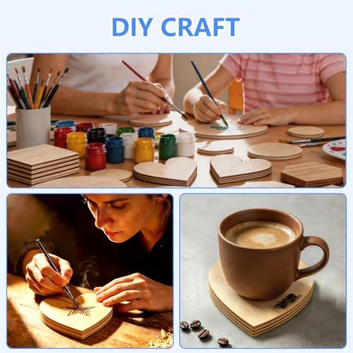 50PCS Wooden Heart, Made of Basswood, 4 Inch Unprocessed Wood Pieces, Natural Star Shaped Wood Blanks, Suitable for DIY Painting, Pyrography, Staining, Carving and Other Crafts, and as Coasters
