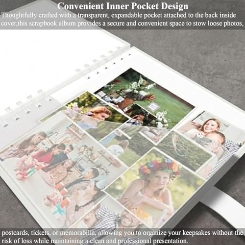 MARCADORUS White Scrapbook Album, 8 x 8 Inch Blank Scrap Book, 30 Sheets / 60 Pages (250gsm), Mini Memory Book with Ribbon, Acid Free & Archival Safe for Wedding, Travel and Guest Book.