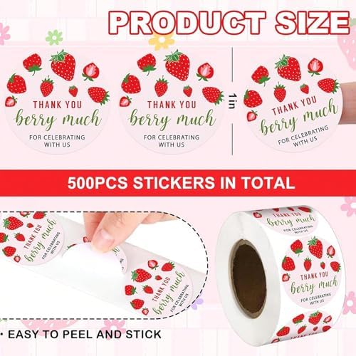 Strawberry Stickers,500Pcs 1 inch Red Strawberry Decals Baby Shower Fruit Themed Party Decor Scrapbooking Card Making Gift Wrapping Classroom Rewards