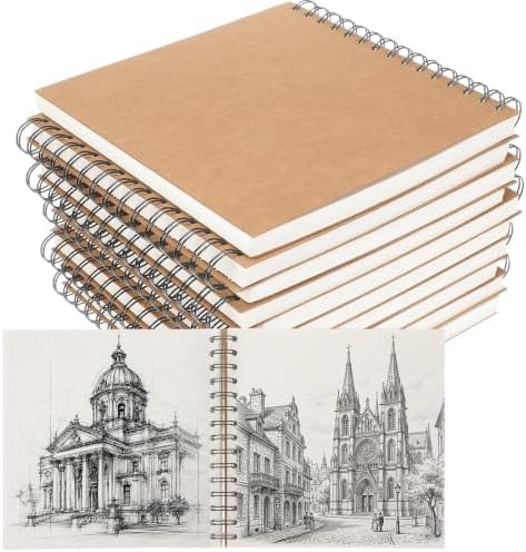 PerKoop 1 Pcs 8"x8" Spiral Sketch Books Sketch Pads, White