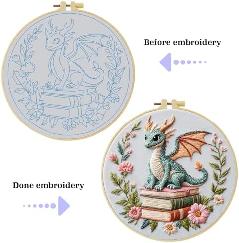 JOZYSH Black Dragon Handmade DIY Embroidery kit,Suitable for Adult Beginners,Includes Embroidery Cloth, Instructions, Embroidery Frame and Needle and Thread, Suitable for Holiday Gifts (Dragon1)