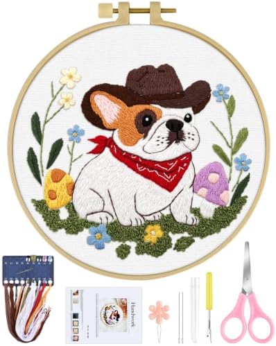 ERKOON Embroidery Kit for Beginners Adult French Bulldog Cross Stitch Set
