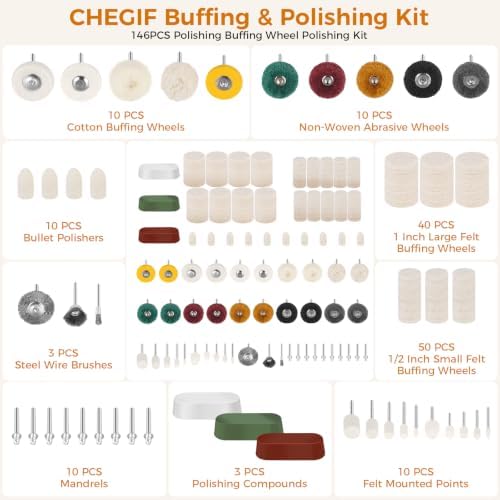 146PCS Buffing & Polishing Kit, 1/8" Shank Rotary Tool Accessories