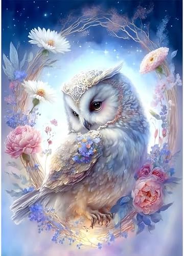 VeGuude Diamond Art Kits for Adults, Full Drill Owl Diamond Painting Kits for Beginners, DIY Full Rhinestone 5D Flower Diamond dots (Gemstone Craft), Home Wall Decoration (12x16 inch)