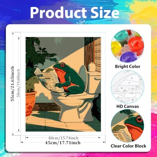xcemhil Frog Paint by Numbers Kit for Adults Beginner, Bathroom Paint by Numbers for Adult, Acrylic Paint by Number Kits Suitable for Home Wall Art Decor Gifts 16x20 Inch