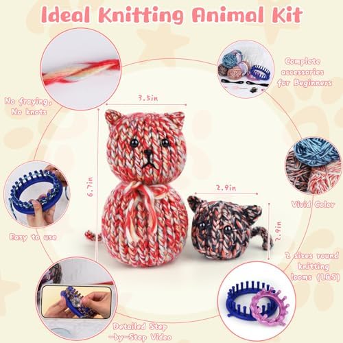 Aeelike Beginner Round Loom Kit,Vedio Learn to Knit Cat,Family Craft Gift