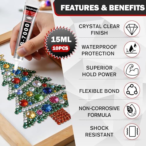 B-7000 Glue Clear with Precision Tip, 15ml 24 Pack Multi-Function Craft Adhesive, Waterproof Strong Bond Glue for Jewelry Making, Rhinestones, Bedazzling, Crafts, Shoes, Fabric, Phone Repair