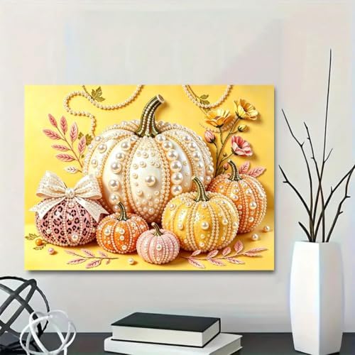 5D Diamond Art Kits for Adult Beginner, Pumpkin Pearl Diamond Painting Kit