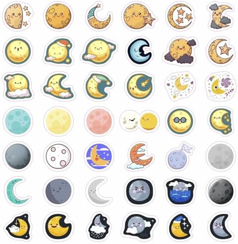 100Pcs Moon Stickers for Water Bottle and Laptop - Moon Party Supplies & Decorations, Waterproof Vinyl Decals, Space and Astronomy Stickers, Gifts for Women & Men