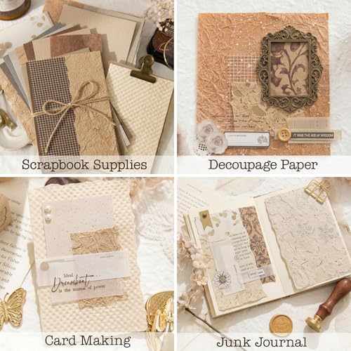 30 Pcs Handmade A5 Textured Scrapbook Paper and Mesh, Junk Journal Supplies