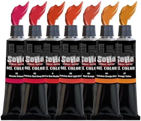 Soho Urban Artist Oil Paint Reds Set of 7-170 mL Tubes, Triple-Milled Oils with Refined Linseed - Smooth Application, True Color Mixes, Ideal for Brushes & Palette Knives