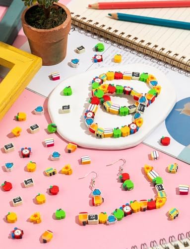 200 Pcs Back to School Polymer Clay Beads, Jewelry Making Teacher Beads