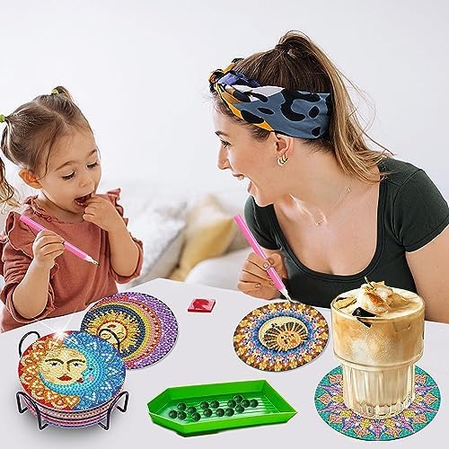 8 Pcs Sun and Moon Diamond Art Coasters Kit for Adults with Holder 4x4in