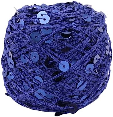 Shimmering Sequin Cotton Yarn 153yard Sparkling Thread Crochet Strings for Headband Beanie Knitting Sweater Weaving DIY Stitch Winter Accessories Rag Doll (RoyalBlue)