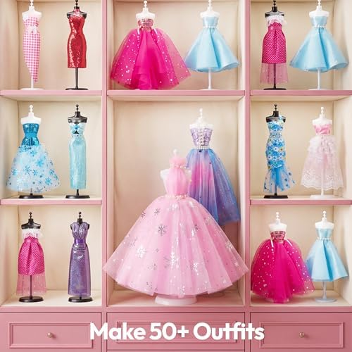 Klever Kits 400+PCS Fashion Design Crafts for Kids, Art and Crafts, DIY Sewing Kits with 3 Mannequins for Girls Aged 8-12, Toys for Kids, Birthday Presents, Doll Clothes