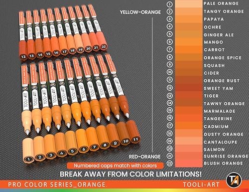 Acrylic Paint Pens 22 Orange Tones Assorted Pro Color Series Markers Set 0.7mm Extra Fine Tip for Rock Painting, Glass, Mugs, Wood, Metal, Canvas, Projects, Non Toxic, Waterbased, Quick Drying