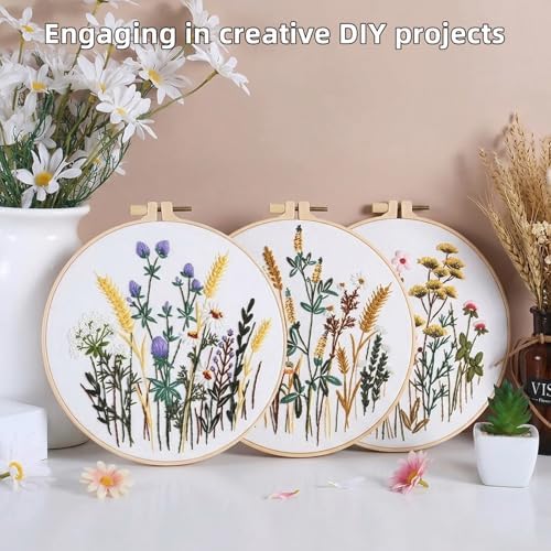 Herdiese Embroidery Kit for Beginners & Adults, 3PCS Floral Patterns.