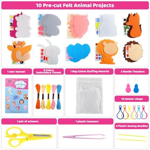 Sewing Kit for Kids, 10 Easy DIY Project of Stuffed Animal with Instruction