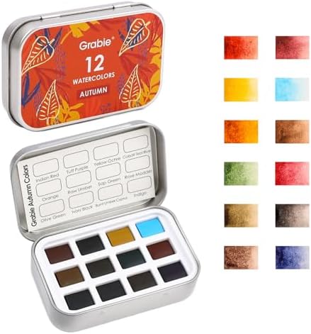 Grabie 12 Color Travel Watercolor Paint Set, Pocket Palette, Autumn