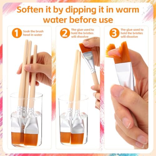 Crtiin 60 Bulk 1 Inch Flat Paint Brushes for Acrylic Painting (Wood Color)