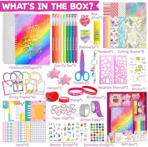 ADUSRIZ 2-Pack DIY Journal Kit for Girls, Journal Set with Stickers, Birthday Gifts for Teen Girls, Decorate Your Planner/Organizer, Journaling Arts Craft Kit, Ideal Gifts for 8-12 13 14 Year Old Girl