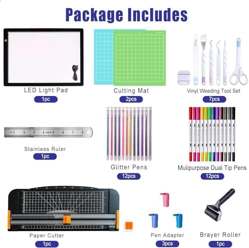 Convend All-in-one Craft kit for Beginners and Experienced Makers | Tools for Crafting Projects include a brayer, LED light pad, paper trimmer, craft knife, 24 pens, 3 adapters and 2 mats.