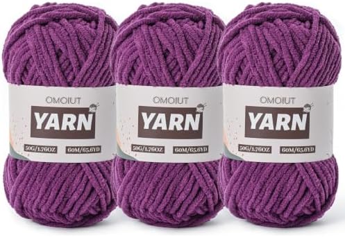 3 Packs Plush Chenille Chunky Crochet Yarn - Baby Yarn for Crocheting Soft - Velvet Yarns Knitting for Blankets Crafts - Fluffy Amigurumi Yarns 150g / 196.8yds (3 Violets)