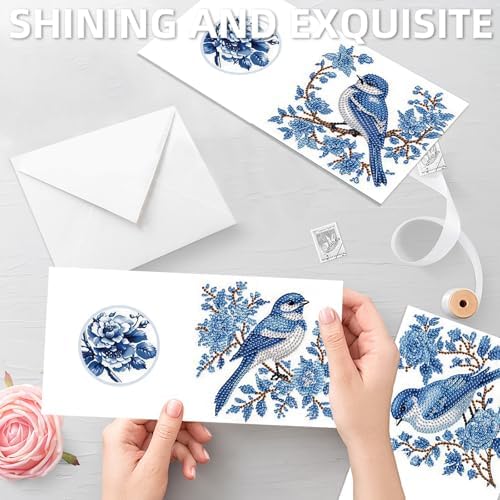 C'eitura 12Pcs Butterfly & Bluebird Diamond Art Painting Greeting Card Kit with Envelopes, DIY Nature Theme Christmas Birthday Thanksgiving Card Making Set, Garden Inspired Handmade Card Craft