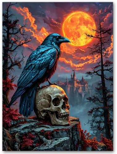 SUJINMEI Crow Paint by Numbers Kit for Adults Without Frame 16X20 inch | Halloween Adult Paint by Number Kits on Canvas, Crow Painting by Numbers for Adults, Acrylic Paints for Home Wall Decor