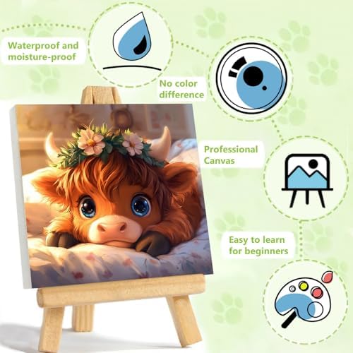 Reivworl Cow Paint by Numbers Kit for Kids with Frame 8×8 inch