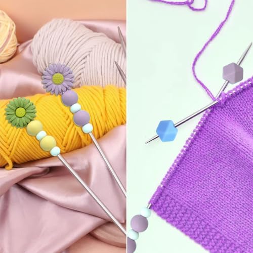 8 Pcs Knitting Needles with Daisy Beads, 2.6mm Diameter, 9.8'' Length