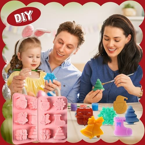 Christmas Soap Molds, 2 Pack Christmas Theme Silicone Mold 12 Cavity | Snowflake Soap Mold for Lotion Bar Candle, Baking Mold for Chocolate, Xmas Tree Santa Claus Socks Gift Box Jingle Bell