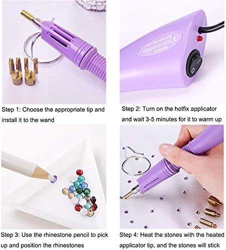 Epesl Bedazzler Kit with Rhinestones, Hot Fixed Gems Craft Applicator - Diamond Painting Pen, Wax Pencil, Tweezers, Tray, Cleaning Brush, Picker Rhinestones Crystals for DIY Clothes Shoes