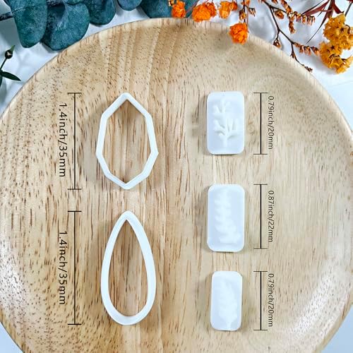 Xaekicr 5pcs Leaf Texture Polymer Clay Cutters – Clay Cutters for Earrings, Geometric Teardrop Shape Clay Tools, Clay Molds for Polymer Clay Jewelry DIY