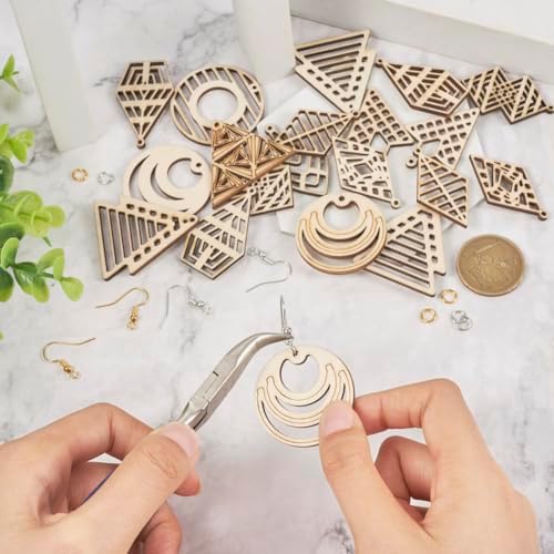 Elecrelive 48Pcs Wooden Earring Charms Round Triangle Rhombus Charms