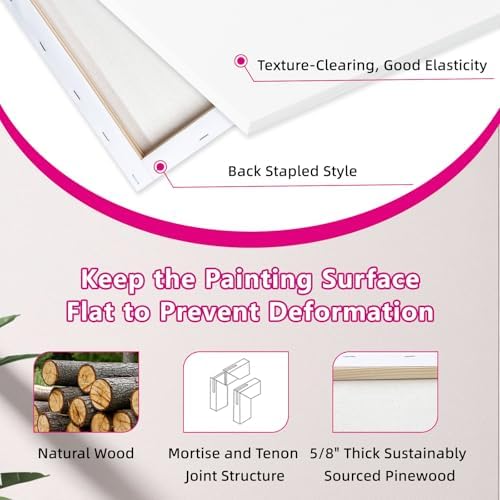 Stretched Canvas for Painting, 24Pack Canvas Value Pack for Painting, Triple Primed 5/8" Profile Cotton Professional Artist Quality Blank Canvas,Ready to Paint, Art Supplies for Acrylic, Oil