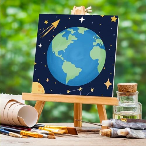 Anseal 12 Packs Pre Drawn Canvas to Paint, 4" X 4" Planet Pre-Printed Paint Party, Pre Stretched Canvas Outline Painting Boards for Paint Lovers, Party Favor
