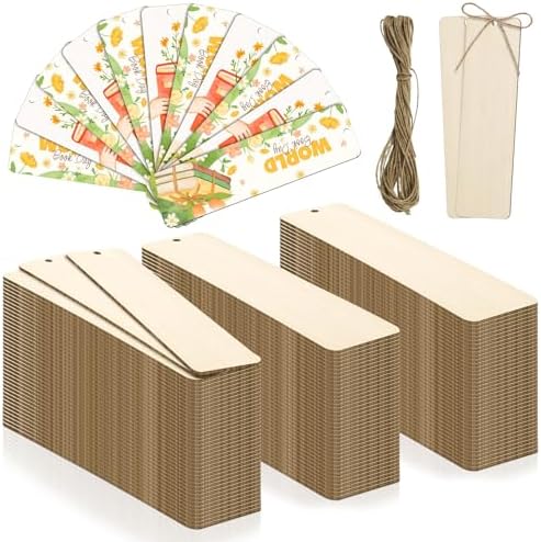 120 PCS Wood Blank Bookmarks Set with 10M Rope