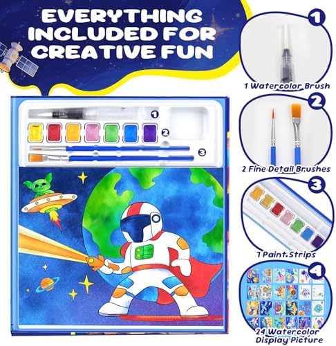 CHICAUP Paint with Water Coloring Books for Kids, Watercolor Paint Set Painting Activity for Kids Ages 3-5 4-8, Arts Crafts Drawing Gift Toy for Boy Girl (Dark Blue)